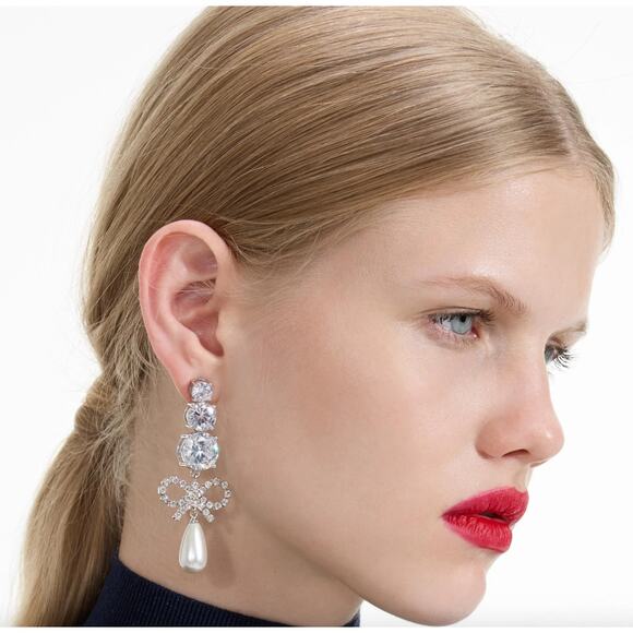 Self-Portrait Crystal Bow Pearl Earrings - Picture 1 of 6